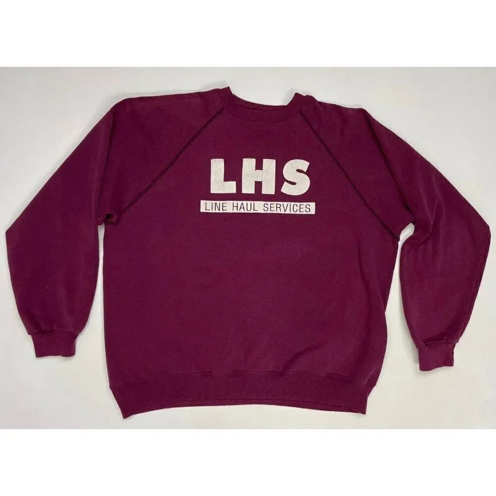 VINTAGE LHS Line Haul Services Crewneck Sweatshirt Men Large Red USA 90s